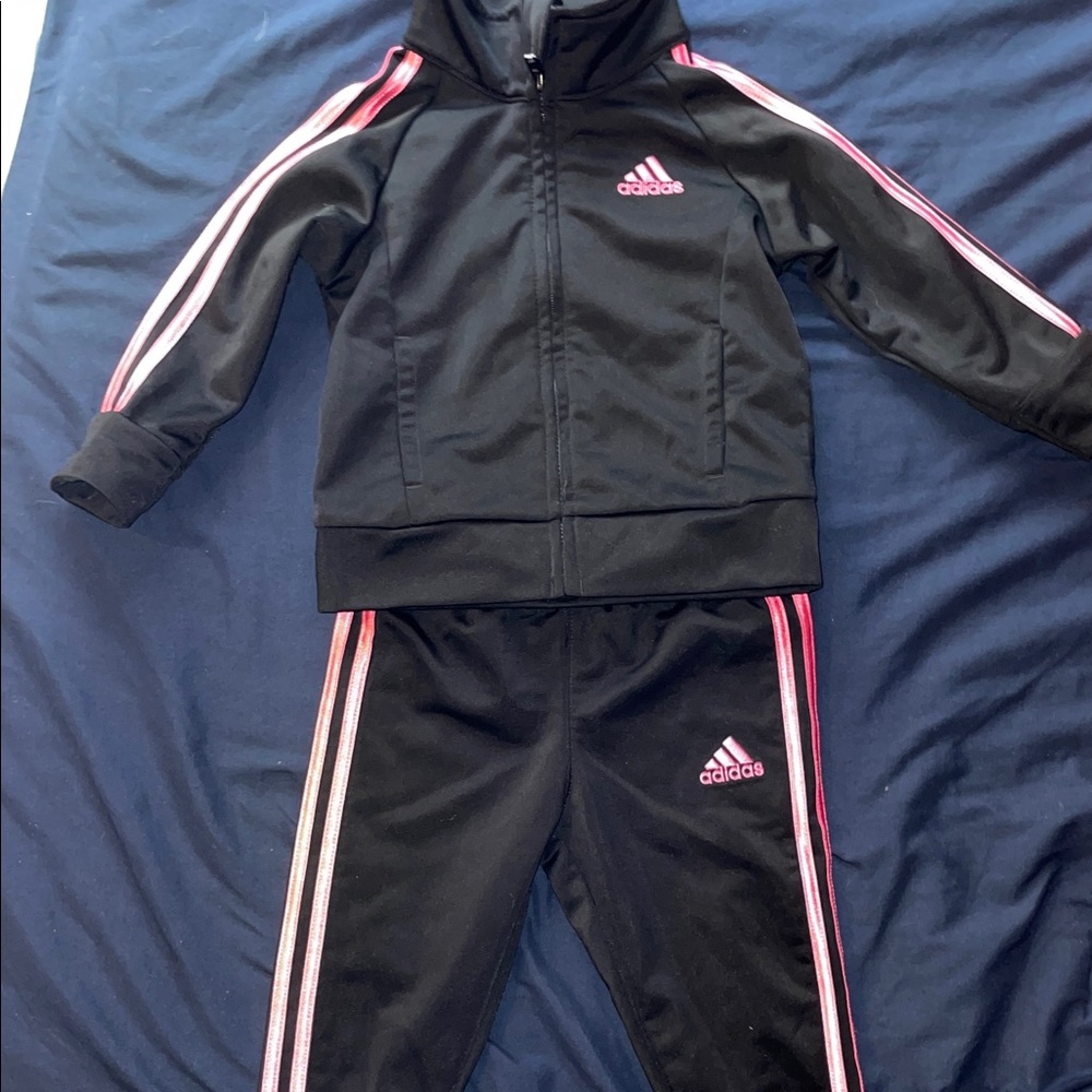 Adidas kids Black Tracksuit with Pink Stripes